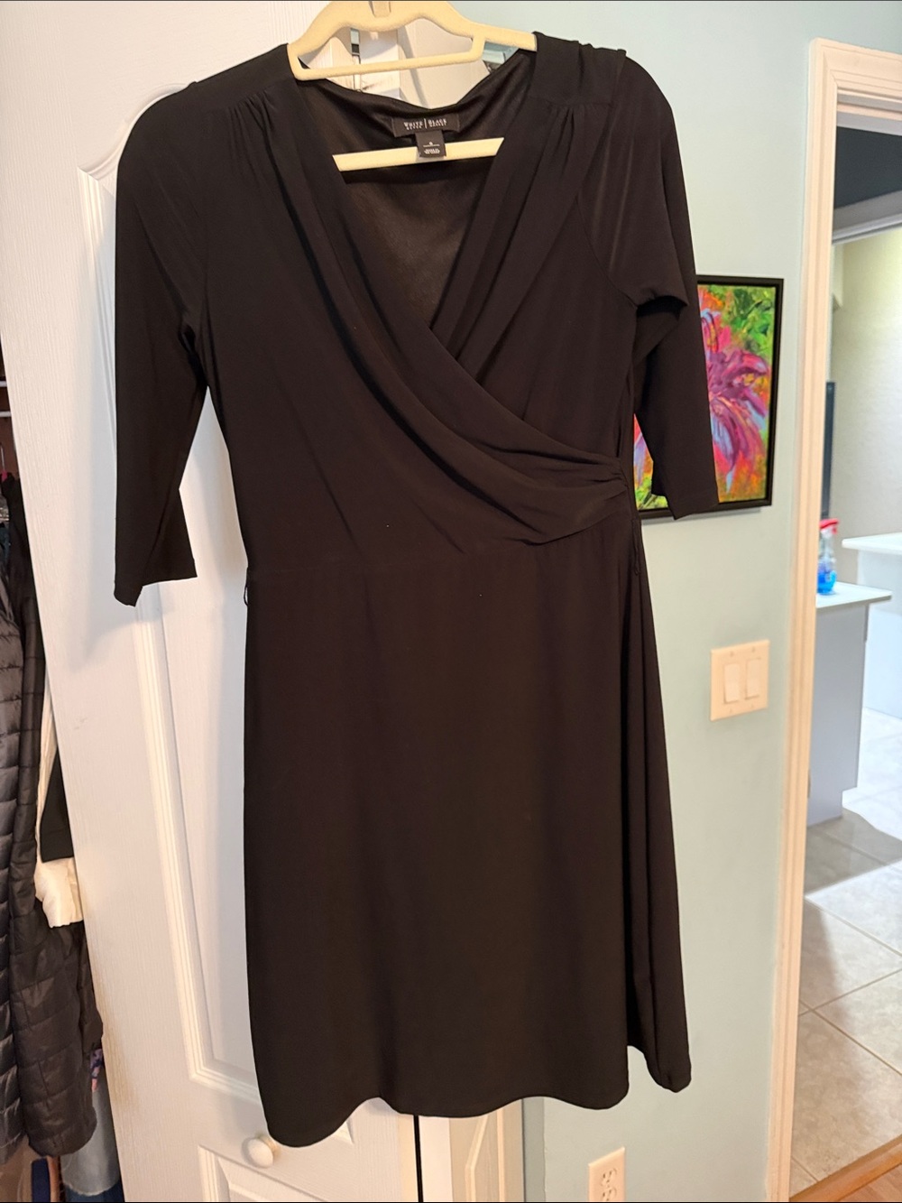 White House Black Market Black Faux-Wrap Long Sleeve Dress